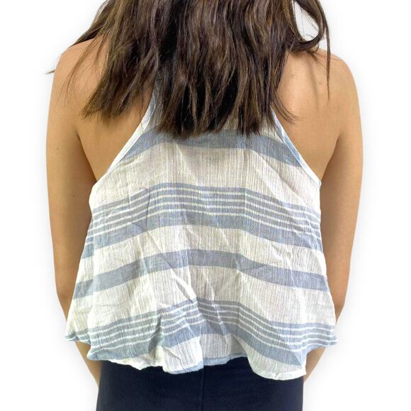 SAGE THE LABEL Blue and White Striped Spaghetti Strap Crop Top - Picture 3 of 5